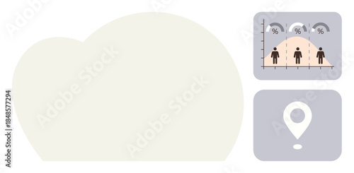 Graph showing data distribution with percentages above individual icons, paired with a location marker. Ideal for analytics, demographics, statistics, surveys, location tracking, business planning