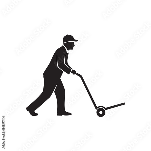 Delivery Worker Man Pushing Hand Truck Logistics Transportation Service Mover Freight Distribution Courier Porter