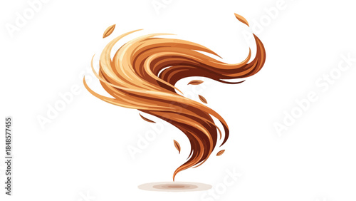 Dynamic swirling vortex of warm golden and brown hair-like strands with floating delicate elements