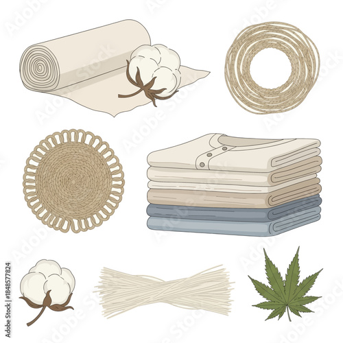 Cotton Textile and Fabric Collection Close Up.