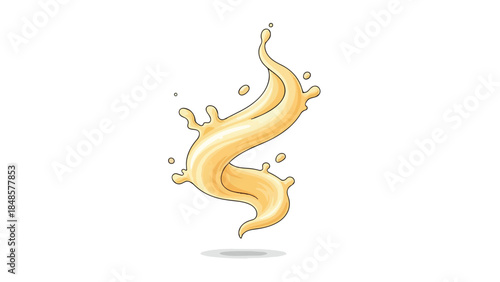 Dynamic swirling cream splash illustration with vibrant droplets on white background