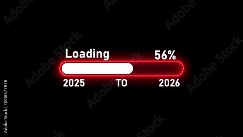 Neon red loading bar showing 33 percent progress from 2025 to 2026 on black background progress bar percentage