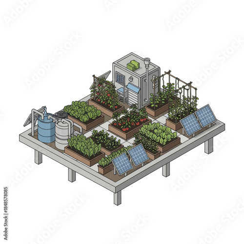 Rooftop Garden and Solar Panels Urban Farm.