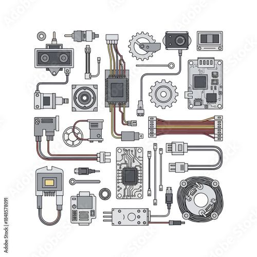 Intricate collection of electronic components layout.