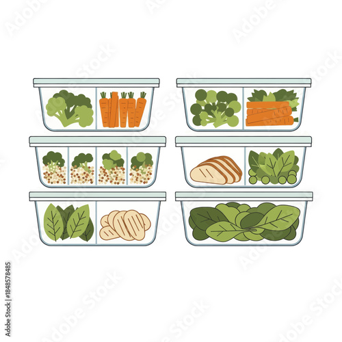 Assorted vegetables Stored in Transparent Containers.