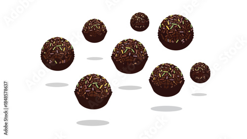Delightful chocolate confectionery bites floating in a pristine white space showcasing sweet sprinkles a perfect treat for celebrations and
