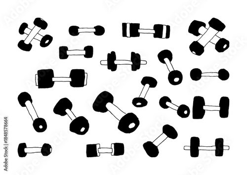 ダンベルの手描きイラストセット