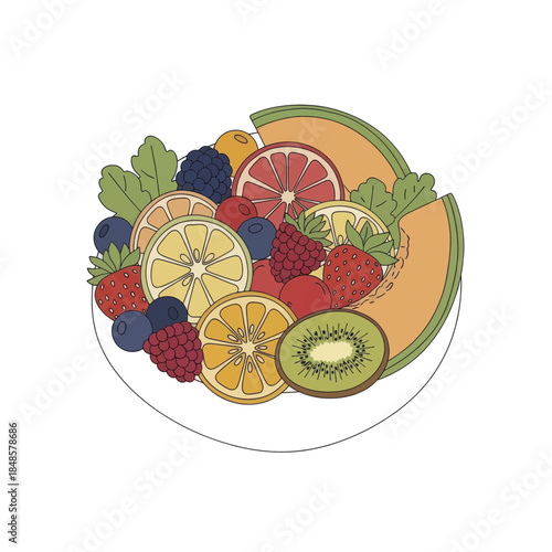 Assorted Fresh Fruit Bowl With Citrus Slice.