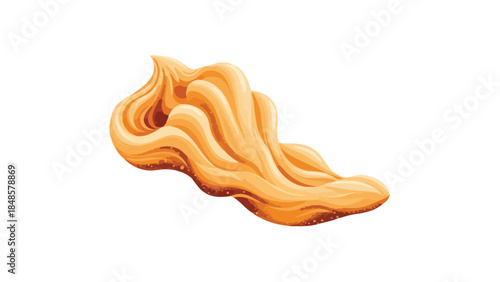 Elegant creamy swirl illustration, a rich golden caramel or butterscotch wave vector on white, ideal for dessert toppings and culinary art. Dynamic
