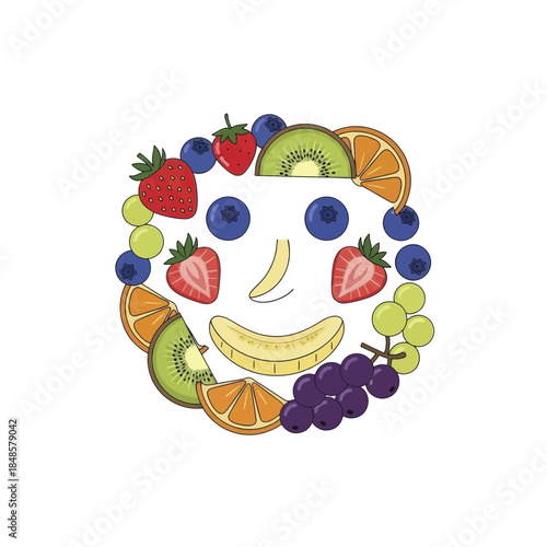 Fruit Face Illustration Made From Fresh Fruits.