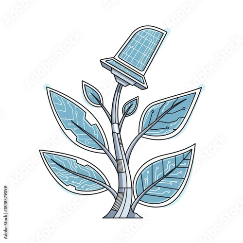 Solar Powered Plant With Leaves and Stem.