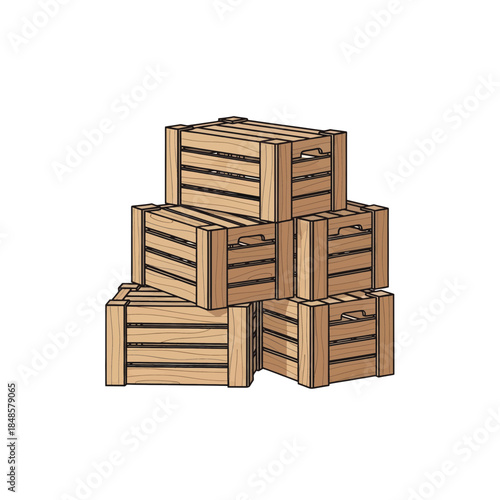 Stacked Wooden Crates Forming a Compact Pyramid.