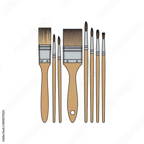 Set of Paintbrushes with Various Sizes and Shapes.