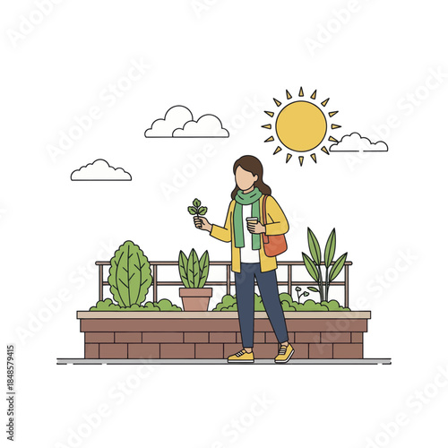 Person Gardening in Raised Bed Garden Under Sunny Sky.