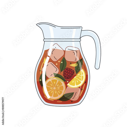 Fruit Infused Tea Pitcher with Slices and Ice.