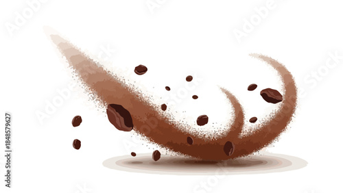 Dynamic coffee bean and ground powder swirl, illustrating energetic beverage preparation and a rich aromatic experience. A vibrant illustration of