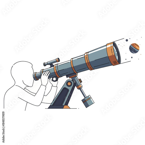 Person Using Telescope Through Eyepiece On Mount.