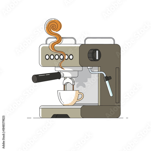 Espresso Coffee Machine With Steam Wand Brews Cup.