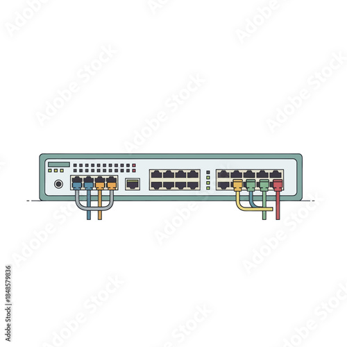 Network switch device with multiple Ethernet ports.