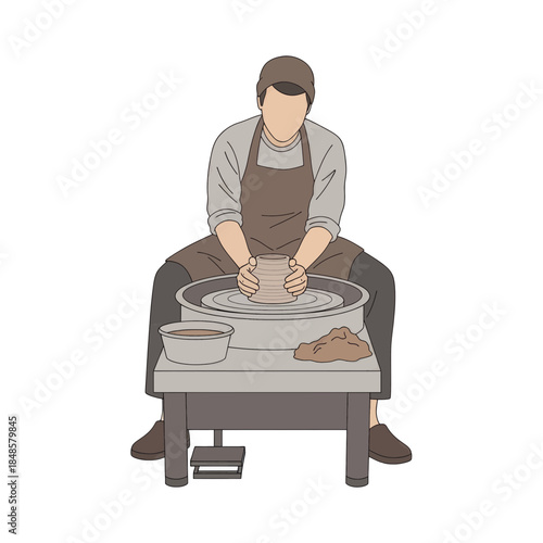 Potter at the wheel shaping clay craft.