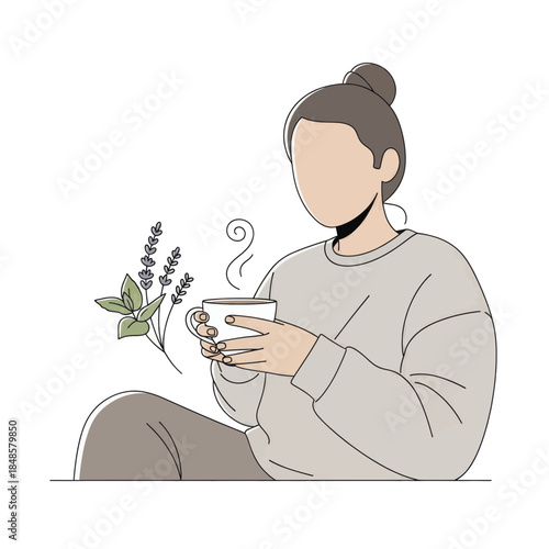 Minimal portrait of a person drinking tea.