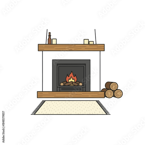 Cozy wood burning fireplace with logs centerpiece.