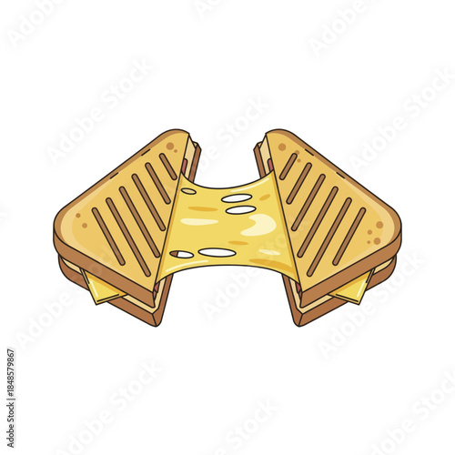 Grilled cheese sandwich halves forming a bridge.