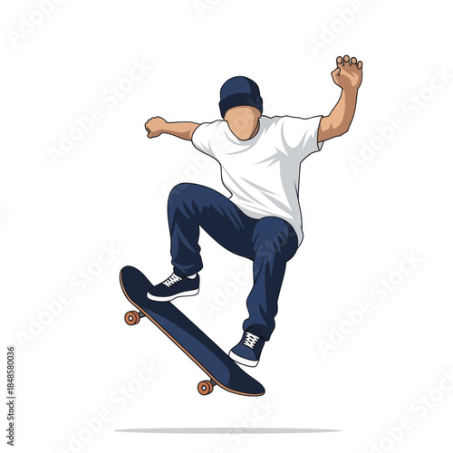 Dynamic Skateboarder Performing a High Jump Trick.