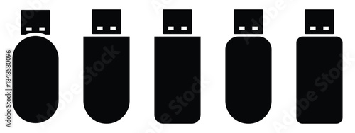 USB Flash Drive Icon Set – Vector Illustration, Flash Disk Symbol, USB Charging, App and Website Icons
