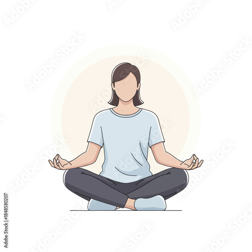 Woman Meditating in Crossed Legged Pose.