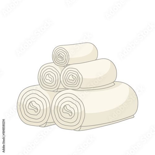 Set of Neatly Rolled Towels Stack.