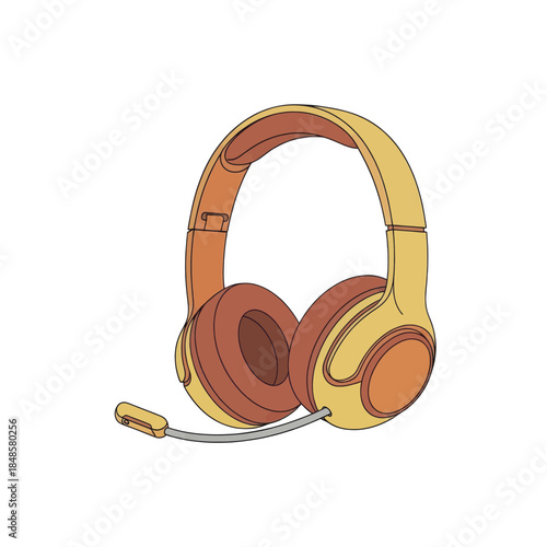 Colorful over ear headphones with wired plug for audio listening.