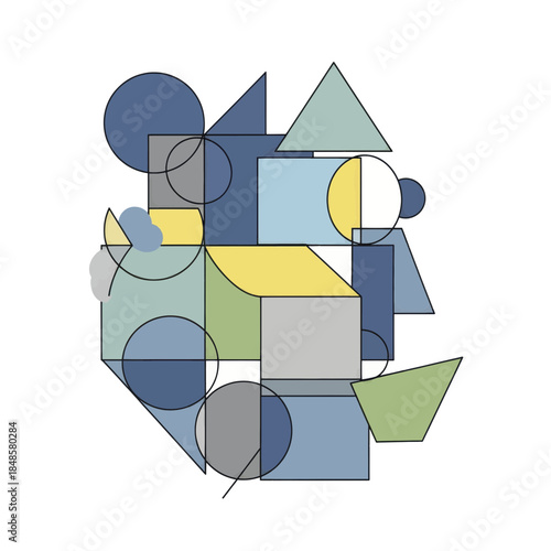 Abstract Geometric Shape Composition in Cool Tones.