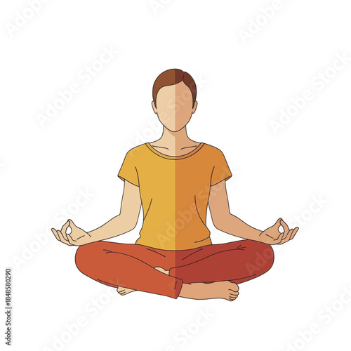 Meditating person sitting cross legged with calm posture.