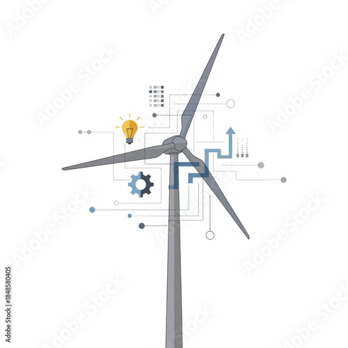 Wind Turbine with Futuristic Technology Elements.
