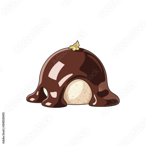 Delicious chocolate lava cake melting with glossy glaze.