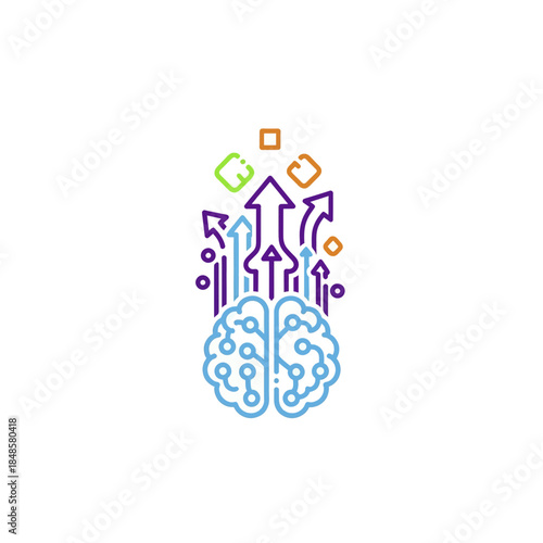 Brain with Upward Arrows and Circuitlike Elements.