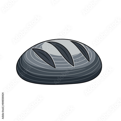 Round loaf bread with scored crust close up.