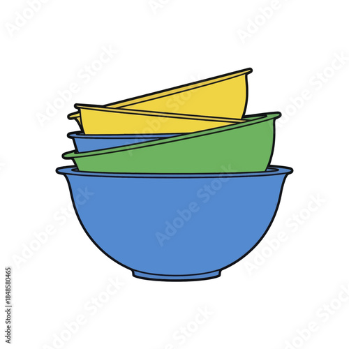 Stacked colorful bowls illustrating kitchenware display.