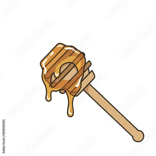 Honey Dipper Dripping Golden Honey Closeup.