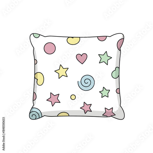 Pastel Star and Heart Pattern Pillow Close Up.