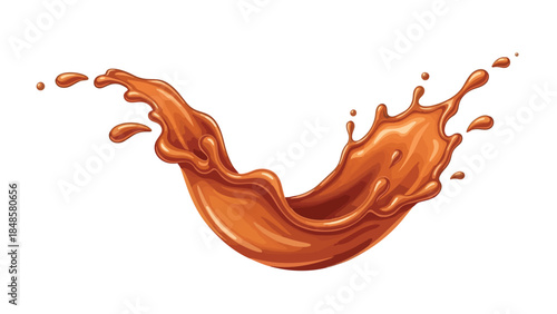 Dynamic brown liquid splash illustration perfect for beverage promotions or sweet dessert advertisements showcasing luscious caramel rich chocolate