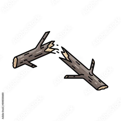Two Broken Logs Separated on White Background.