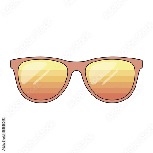 Sunglasses with pink frame and reflective lenses.
