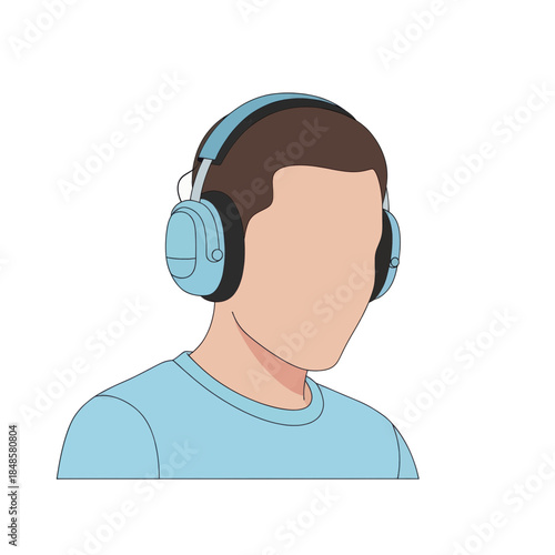 Person Wearing Large Headphones Illustration Side View.