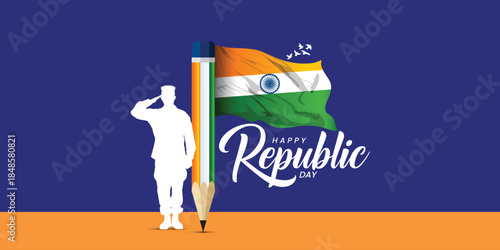 Happy 77th Republic Day India Celebration with Patriotic Elements with Fighter Jets Victory, freedom, patriotic and parade concept. Salute The World's Largest Democracy abstract vector illustration de