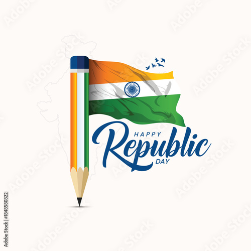 Happy 77th Republic Day India Celebration with Patriotic Elements with Fighter Jets Victory, freedom, patriotic and parade concept. Salute The World's Largest Democracy abstract vector illustration de