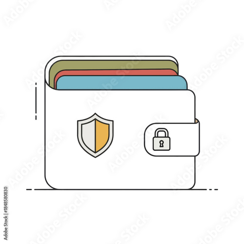 secure wallet with shield lock and cards.