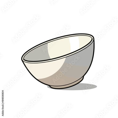 Tilted ceramic bowl isolated illustration.