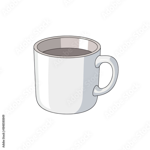 White ceramic coffee cup filled with dark liquid.